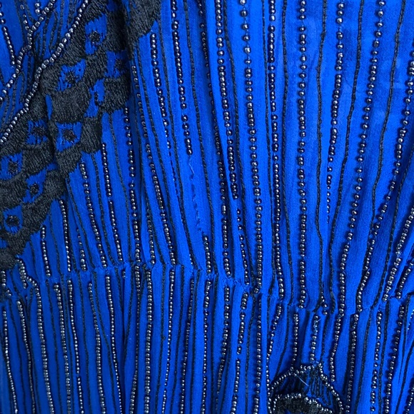 Parker blue top with black beaded design and lace - Picture 3 of 7